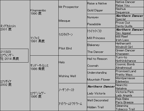 エアウィンザー5代血統表