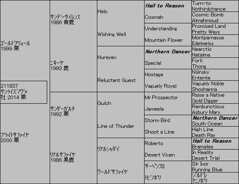 サンライズノヴァ5代血統表