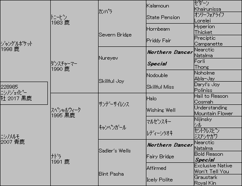 ニシノジェイピー5代血統表