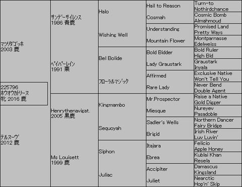 ホウオウカトリーヌ5代血統表
