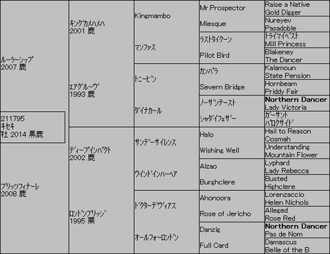 キセキ５代血統表