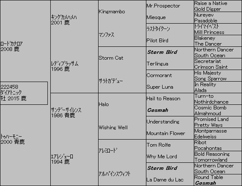 ﾀﾞｲｱﾄﾆｯｸ５代血統表