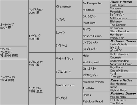 ニシノカツナリ5代血統表