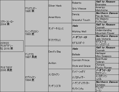 クリノガウディー5代血統表