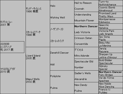 ﾚｼｽﾃﾝｼｱ５代血統表