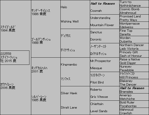 ｽﾃｲﾌｰﾘｯｼｭ５代血統表