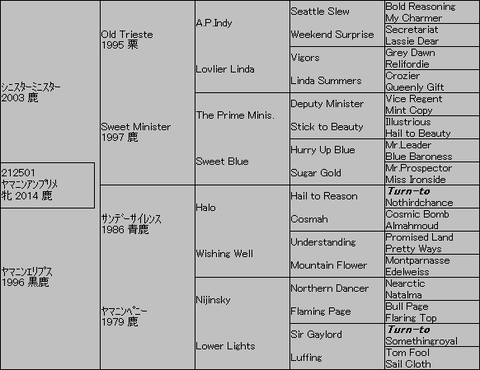 ヤマニンアンプリメ5代血統表
