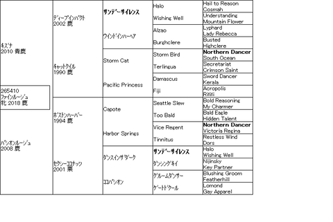 ﾌｧｲﾝﾙｰｼﾞｭ５代血統表