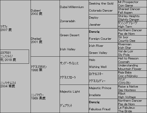 ﾆｼﾉｿﾒｲﾉ５代血統表