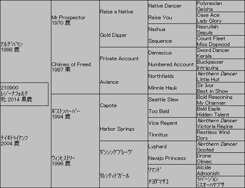 ﾚｼﾞｰﾅﾌｫﾙﾃ５代血統表