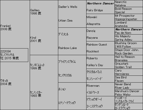 タニノフランケル5代血統表