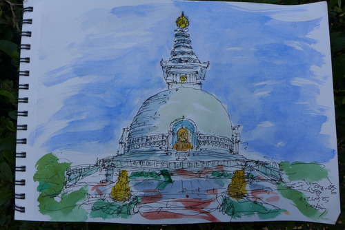 20260324インド最終日、デリー仏舎利塔・道場のスケッチを楽しみました。（その5）