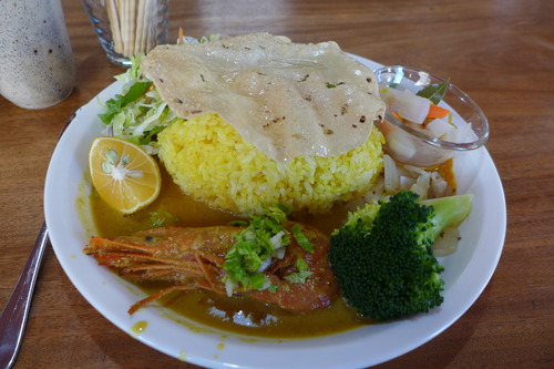 で〜ら祭りin竹田（巡りの里ギャラリーくらまど早瀬家屋敷地）の名物あかね屋（早瀬あかねさん）南インド風カレーは海老入り！！