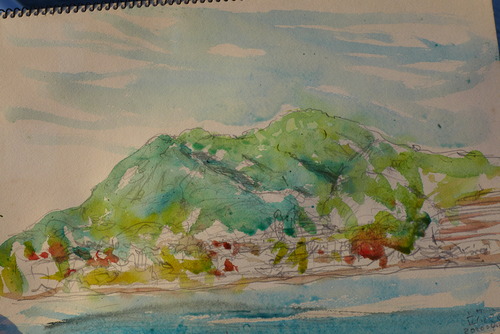 香椎浜を描きながら