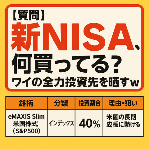 【質問】新NISA、何買ってる？ワイの全力投資先を晒すｗ