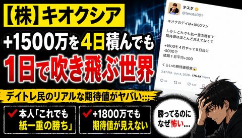 【株】キオクシア、+1500万を4日積んでも1日で吹き飛ぶ世界のサムネイル