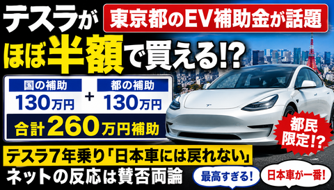 【悲報】東京都民、テスラ半額で買えてしまうｗｗｗのサムネイル