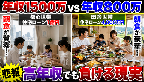 【悲報】都心年収1500万、田舎年収800万に生活で負けるｗｗｗのサムネイル