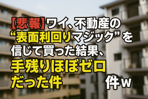【悲報】ワイ、不動産の“表面利回りマジック”を信じて買った結果、手残りほぼゼロだった件ｗ