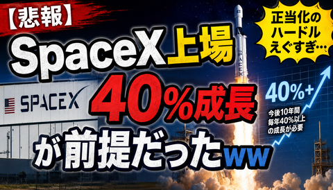 【悲報】SpaceX上場、年40％成長が前提だったｗｗｗのサムネイル