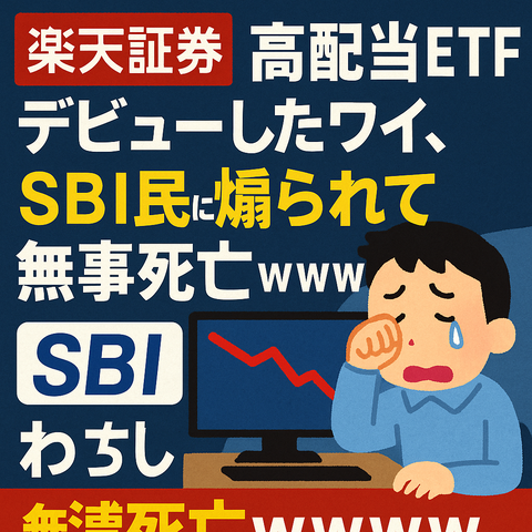 【地獄】楽天証券で高配当ETFデビューしたワイ、SBI民に煽られて無事死亡ｗｗｗｗ