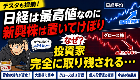 【悲報】新興株民、日経だけ上がって完全に置いていかれるｗｗｗのサムネイル