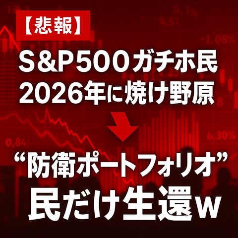 【悲報】S&P500ガチホ民、2026年に焼け野原→“防衛ポートフォリオ”民だけ生還ｗ