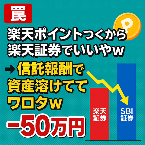【罠】「楽天ポイントつくから楽天証券でいいやw」→信託報酬で資産溶けててワロタｗ