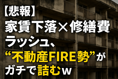 【悲報】家賃下落×修繕費ラッシュ、“不動産FIRE勢”がガチで詰むｗ