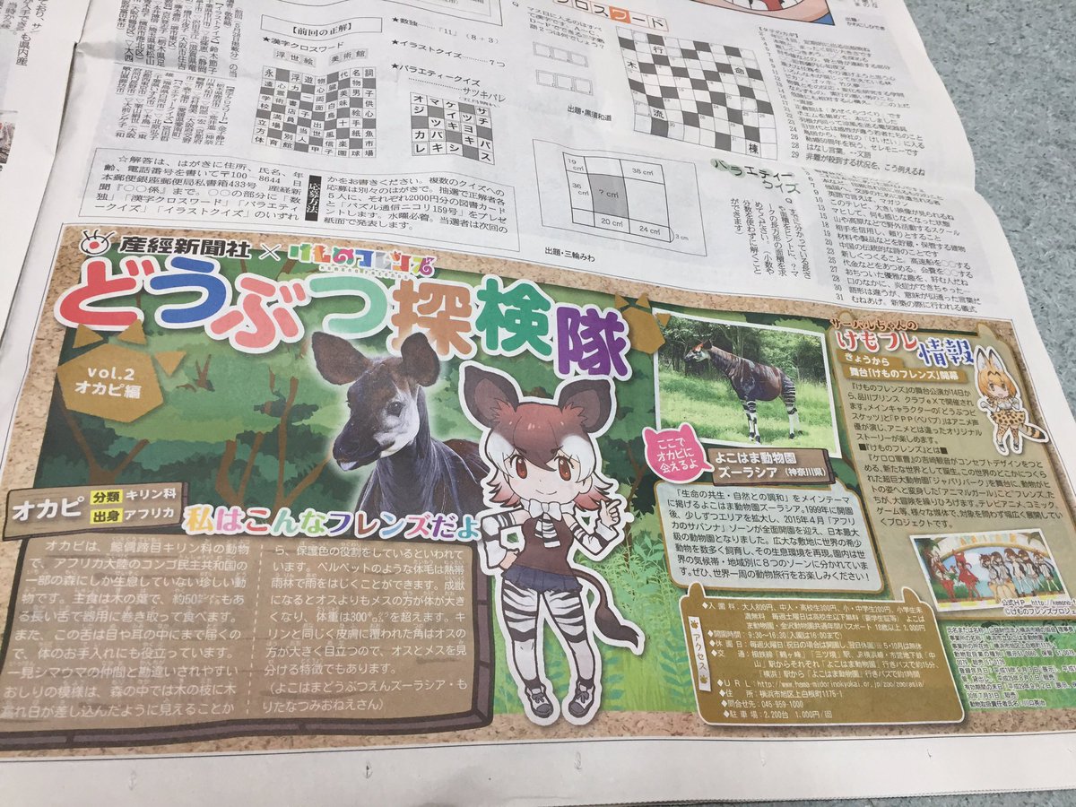けものフレンズ 産経新聞の どうぶつ探検隊 Vol 2は オカピ けものフレンズ Com