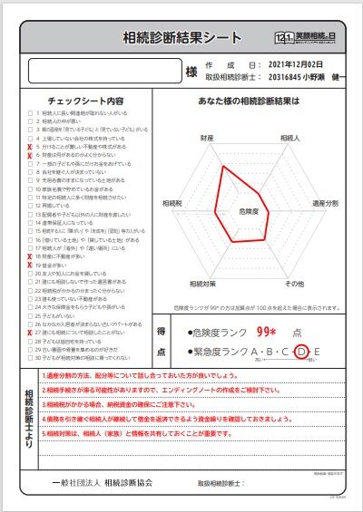 相続診断結果シート