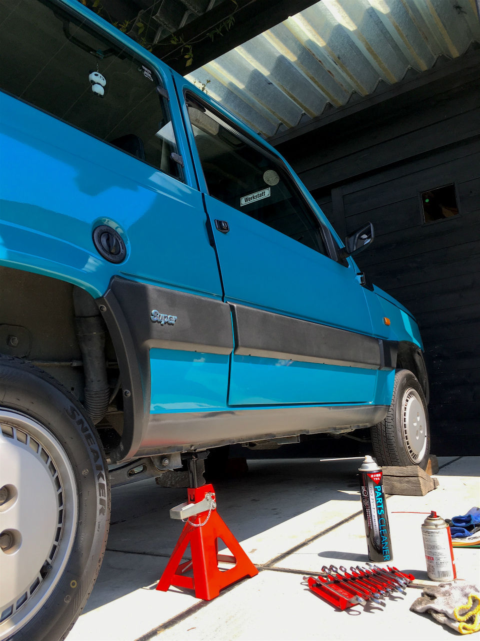 パンダ号整備 サイドブレーキ すぎのいえだより