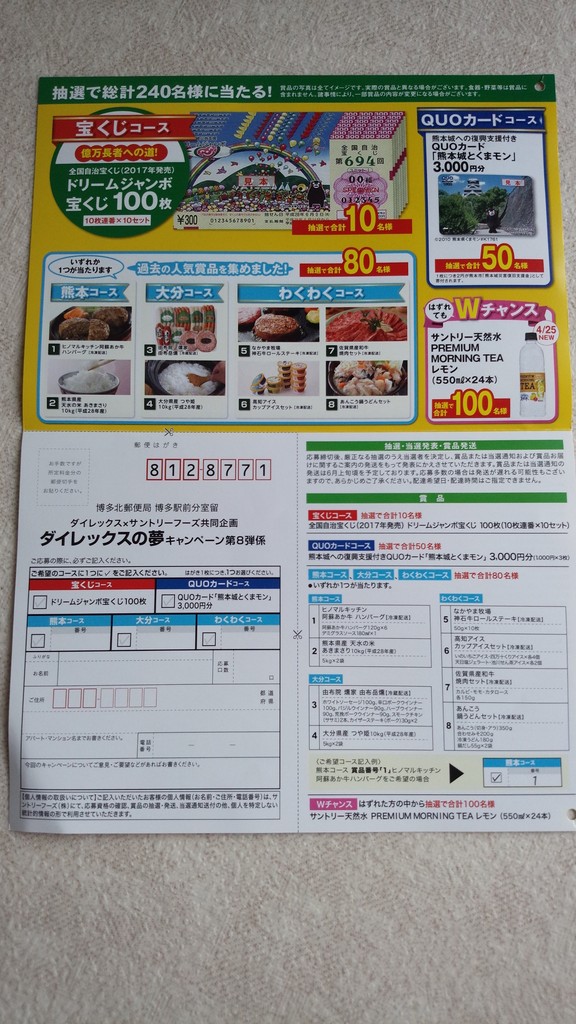 ダイレックス サントリーフーズ ダイレックスの夢キャンペーン第８弾 〆切 17年5月8日 月 当日消印有効 まいにち更新 懸賞情報