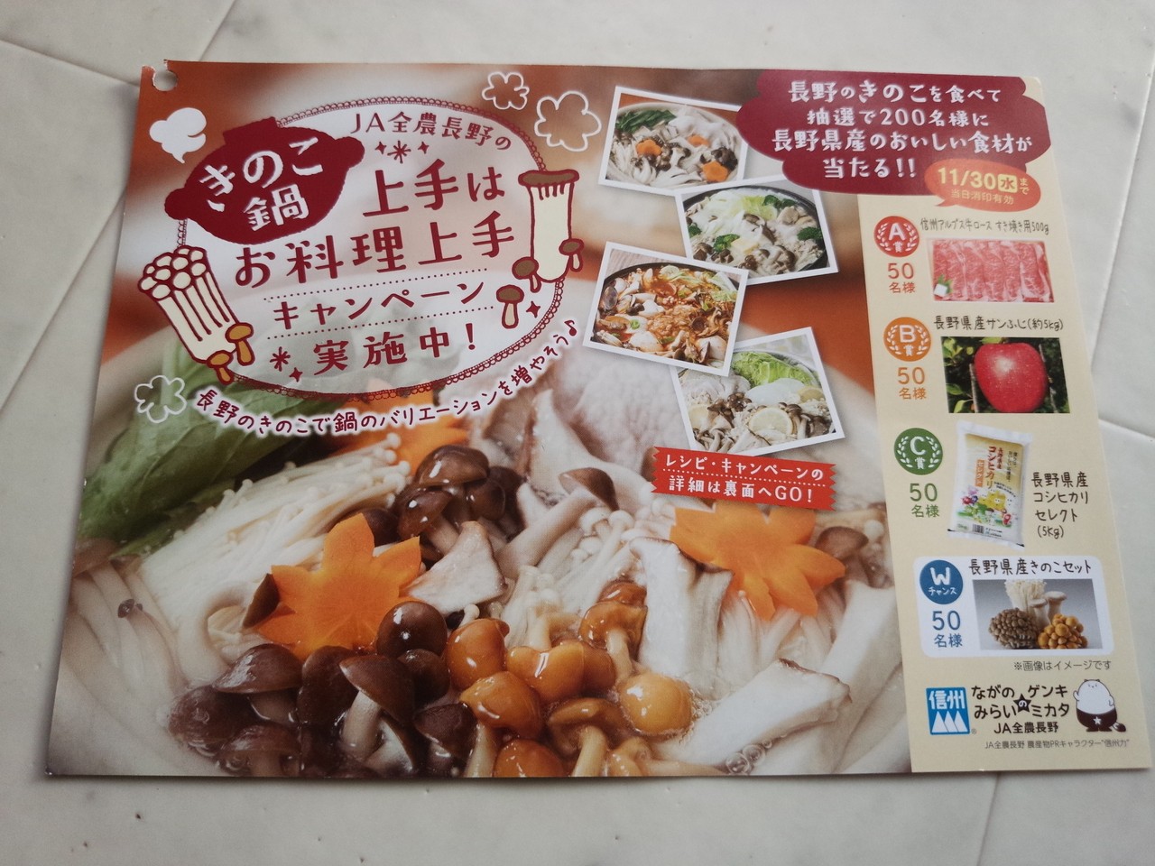 Ja全農長野 Ja全農長野の きのこ鍋上手はお料理上手キャンペーン 〆切 16年11月30日 水 当日消印有効 まいにち更新 懸賞情報