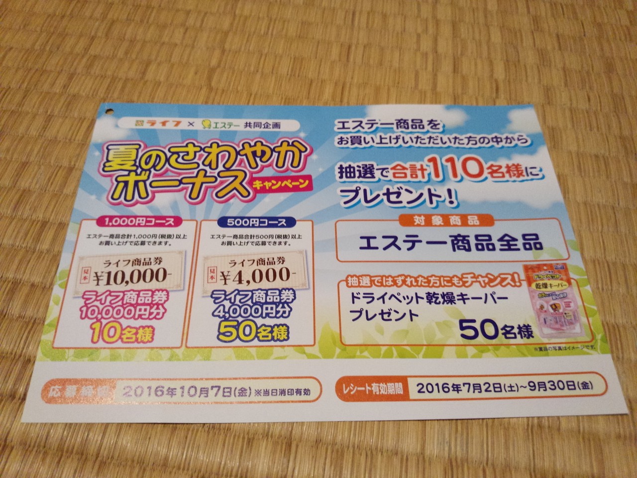 ライフコーポレーション エステー 夏のさわやかボーナスキャンペーン 〆切 16年10月7日 金 当日消印有効 まいにち更新 懸賞情報 ライフコーポレーション エステー 夏のさわやかボーナスキャンペーン 〆切 16年10月7日 金 当日消印有効 まいにち更新 懸賞情報