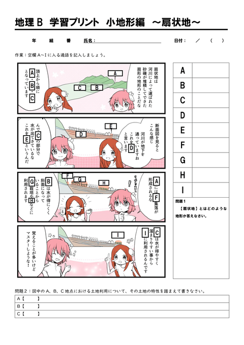 地理B学習プリント　小地形編～扇状地～-1