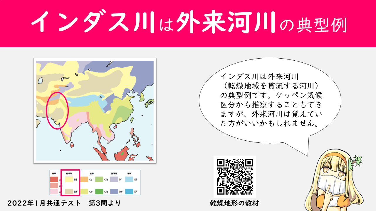 地理おた部　～高校地理お助け部～	  【共通テスト】「インダス川の特徴は？」2022年1月共通テスト　第3問	コメント