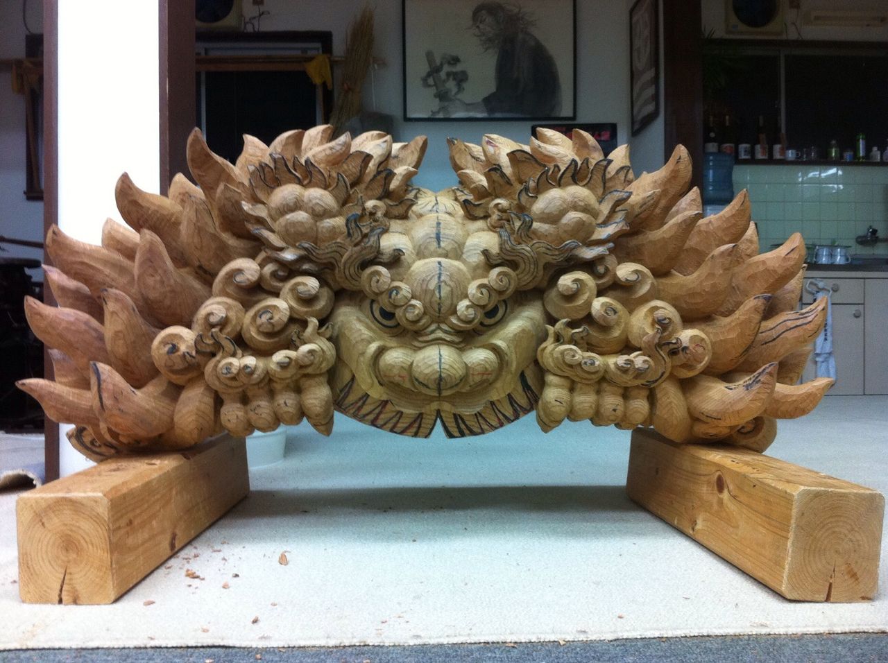 獅子 木彫り だんじり 一年前。 #古箕輪 #獅子 #獅噛み #鳳凰