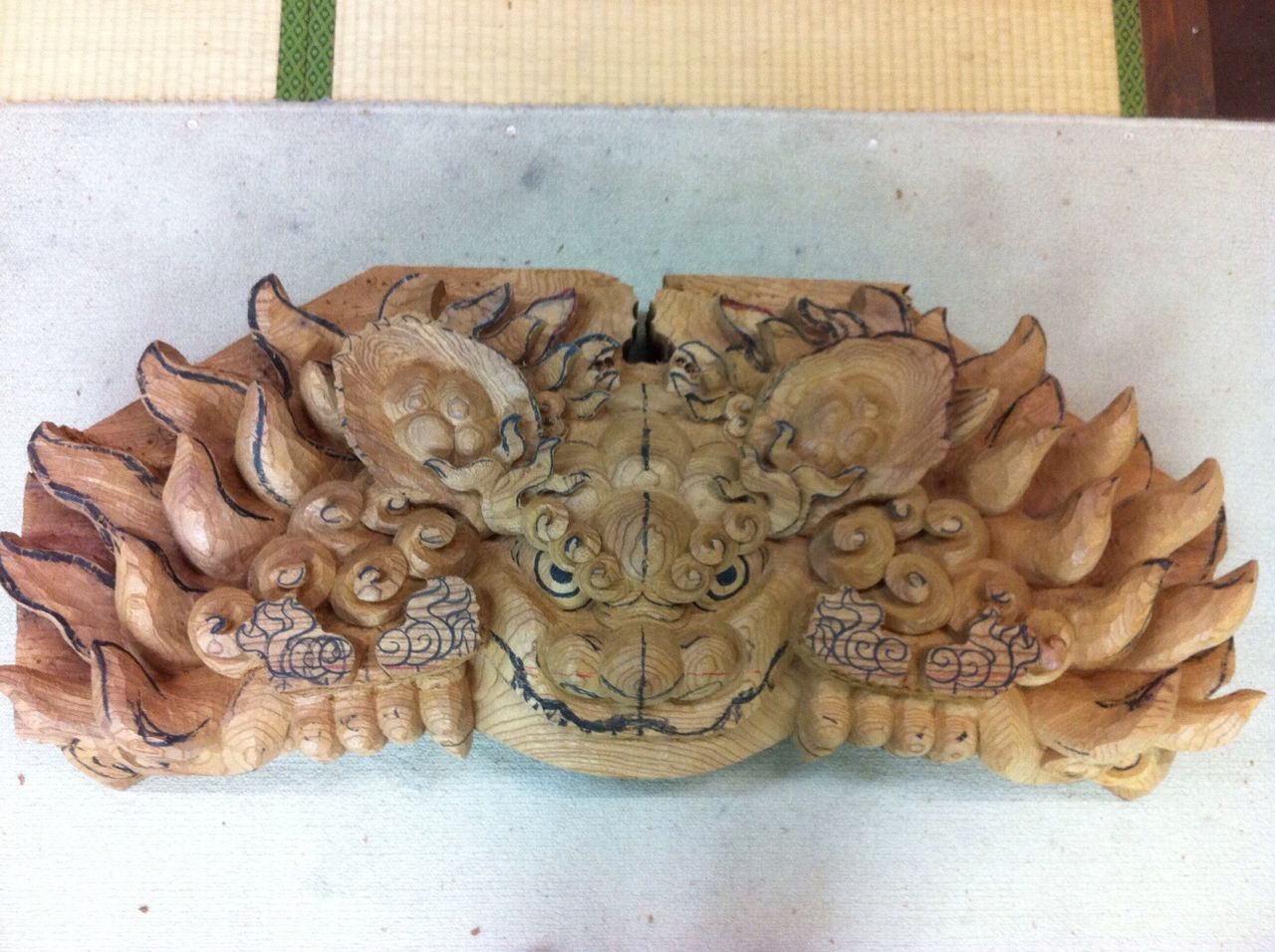 木製獅子彫刻 約15cm鬼板 鬼熊 獅子噛 だんじり 【だんじり彫刻