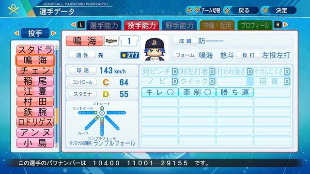 パワプロ作成選手格納庫 鳴海 悠斗 パワプロドラフト用