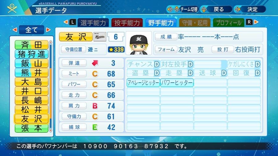 パワプロ作成選手格納庫 友沢 亮 パワプロドラフト用