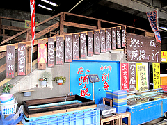 店内:生簀とメニュー@牡蠣小屋だいゆー(だいゆう・ダイユー)・糸島