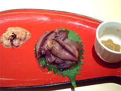 おまかせ珍味三種盛り(酒盗・蛍烏賊沖漬・穴子塩辛)@酒食家・博多ひさご・博多区春吉