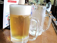 料理:生ビール中500円@焼鳥牛作・福岡市中央区小笹