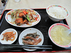 6ランチ:鶏の唐揚げと野菜の甘酢炒め(黒酢入り)定食650円@中国料理・徳福・博多区役所