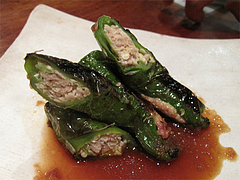 11鶏料理:万願寺唐辛子の肉詰め@焼鳥・sumiyaki燈(炭焼きあかり)・丸太町・京都