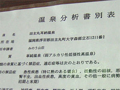 みのう山荘の温泉分析表
