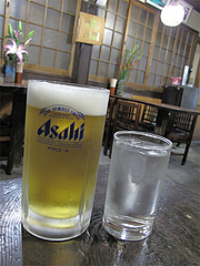 料理:生ビールとそば焼酎400円@くらり庵