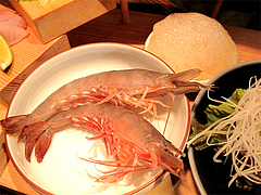 料理:刺身の海老と泡立てポン酢@博多炉端 魚男(FISH MAN)