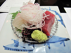 7宴会:造里 鮮魚三種盛り あしらい他@観山荘別館・小倉・料亭